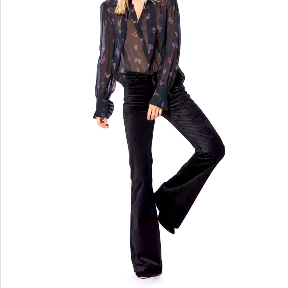 Paige Genevieve Flare Velvet Pants In Black